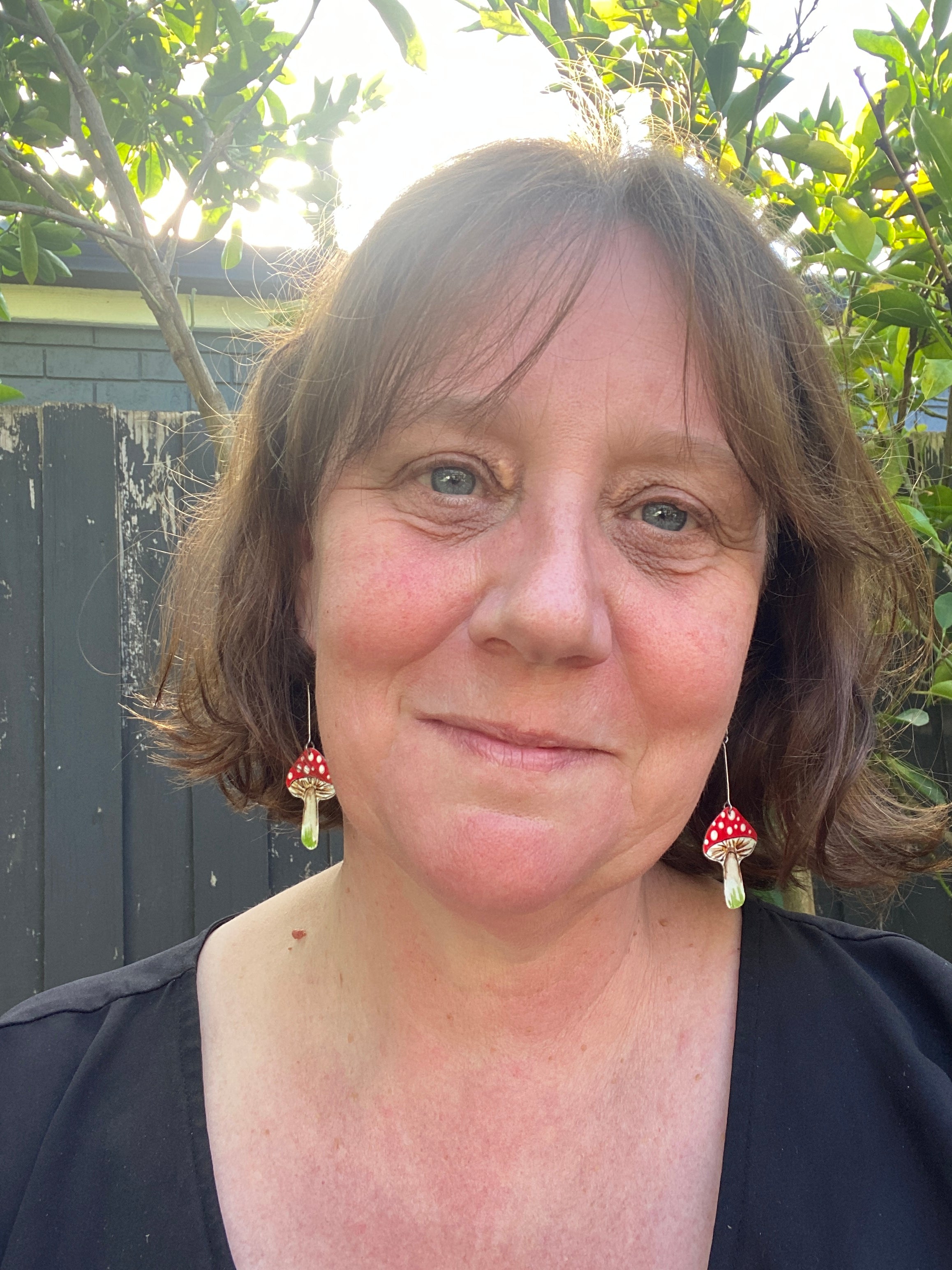 Small Toadstool Earrings – Hand-painted Brass Jewellery