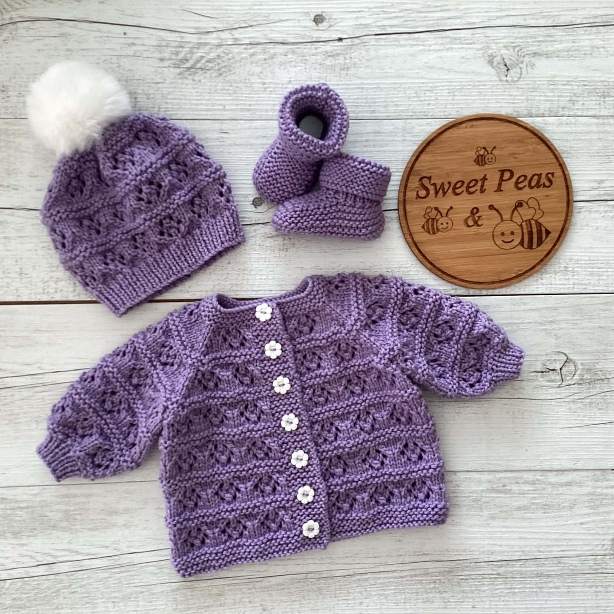Hand Knitted Baby Girl Cardigan Set