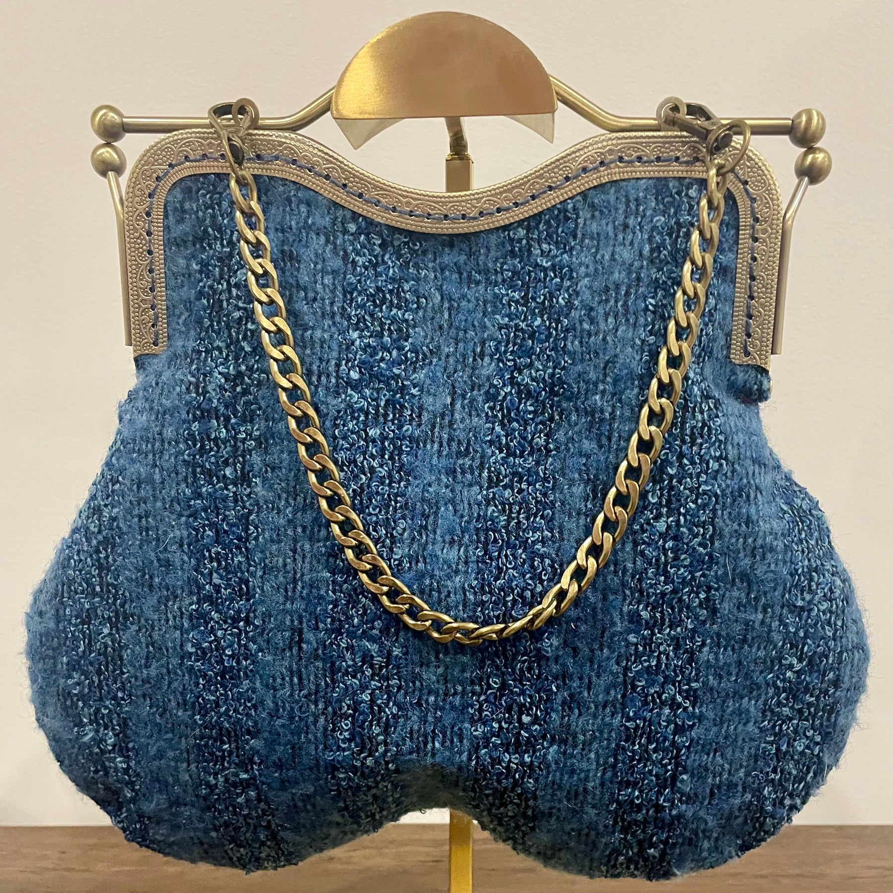Navy Art Deco Handbag, Brass Clasp
