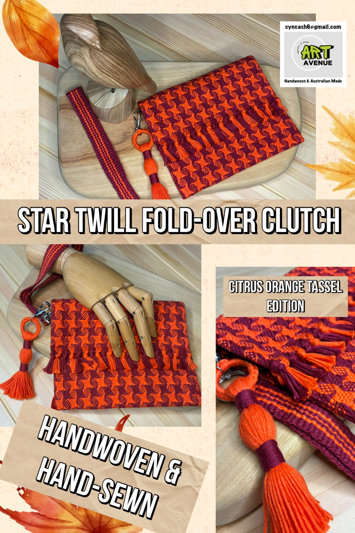Handwoven Star Twill Fold-Over Clutch Purse