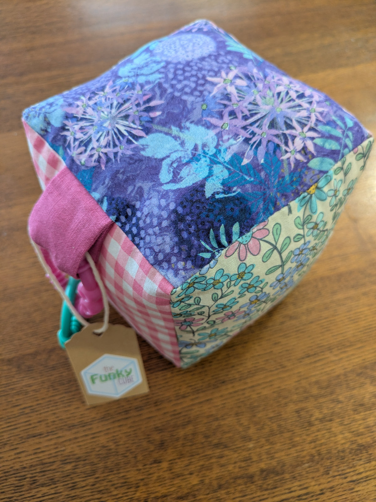 Dragon Fly, Floral, Pink Check Soft Baby Cube