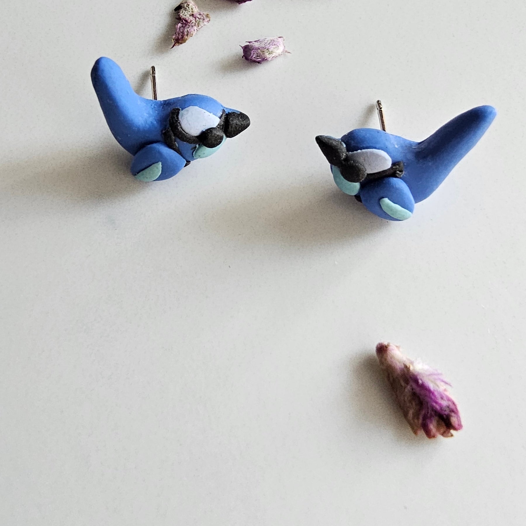 Splendid Fairy Wren Stud Earrings , Handmade Bird Jewelry, Mini Birds.