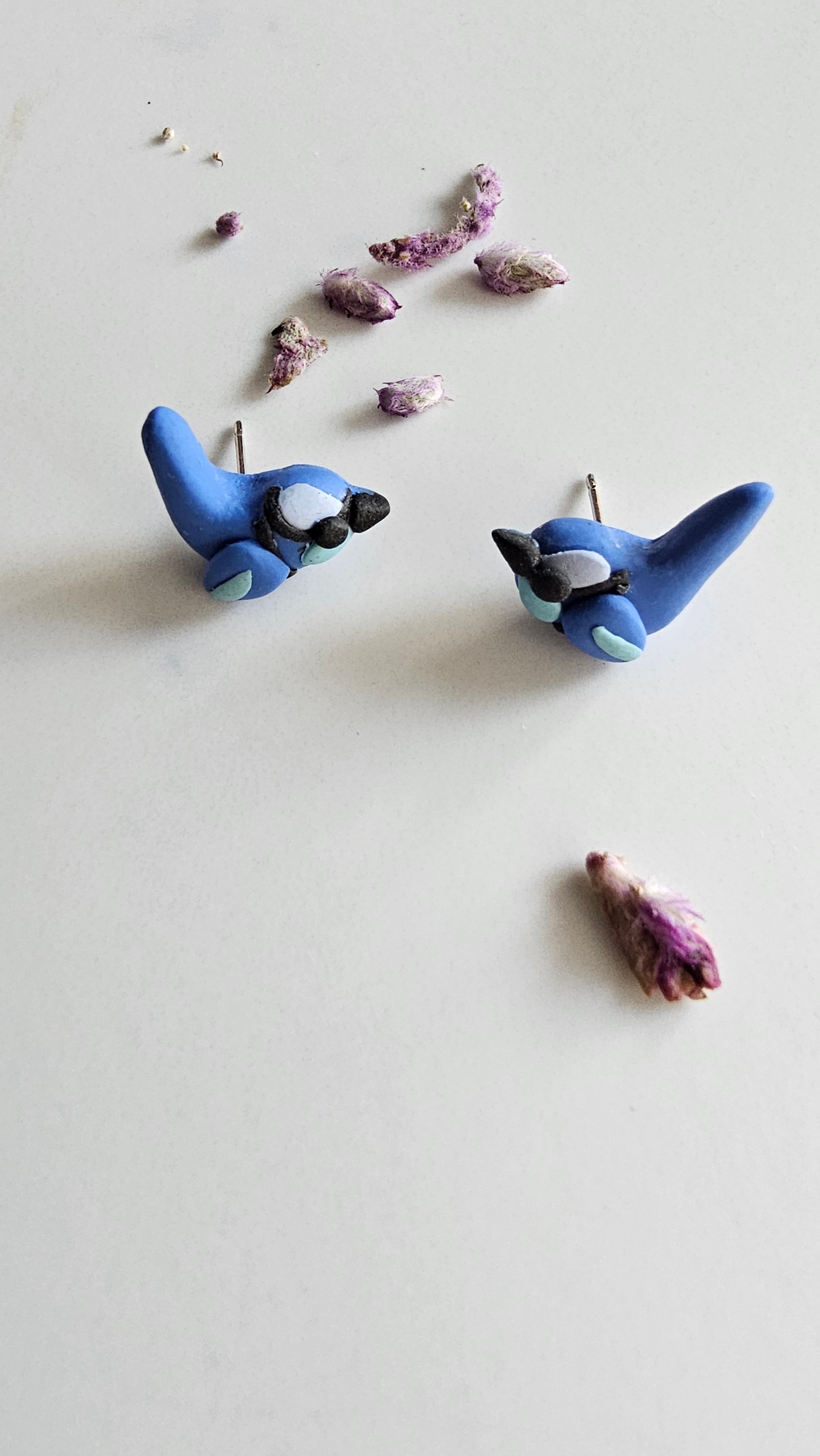 Splendid Fairy Wren Stud Earrings , Handmade Bird Jewelry, Mini Birds.