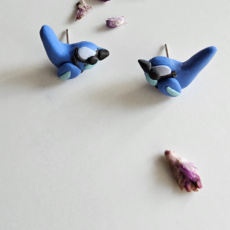 Splendid Fairy Wren Stud Earrings , Handmade Bird Jewelry, Mini Birds.