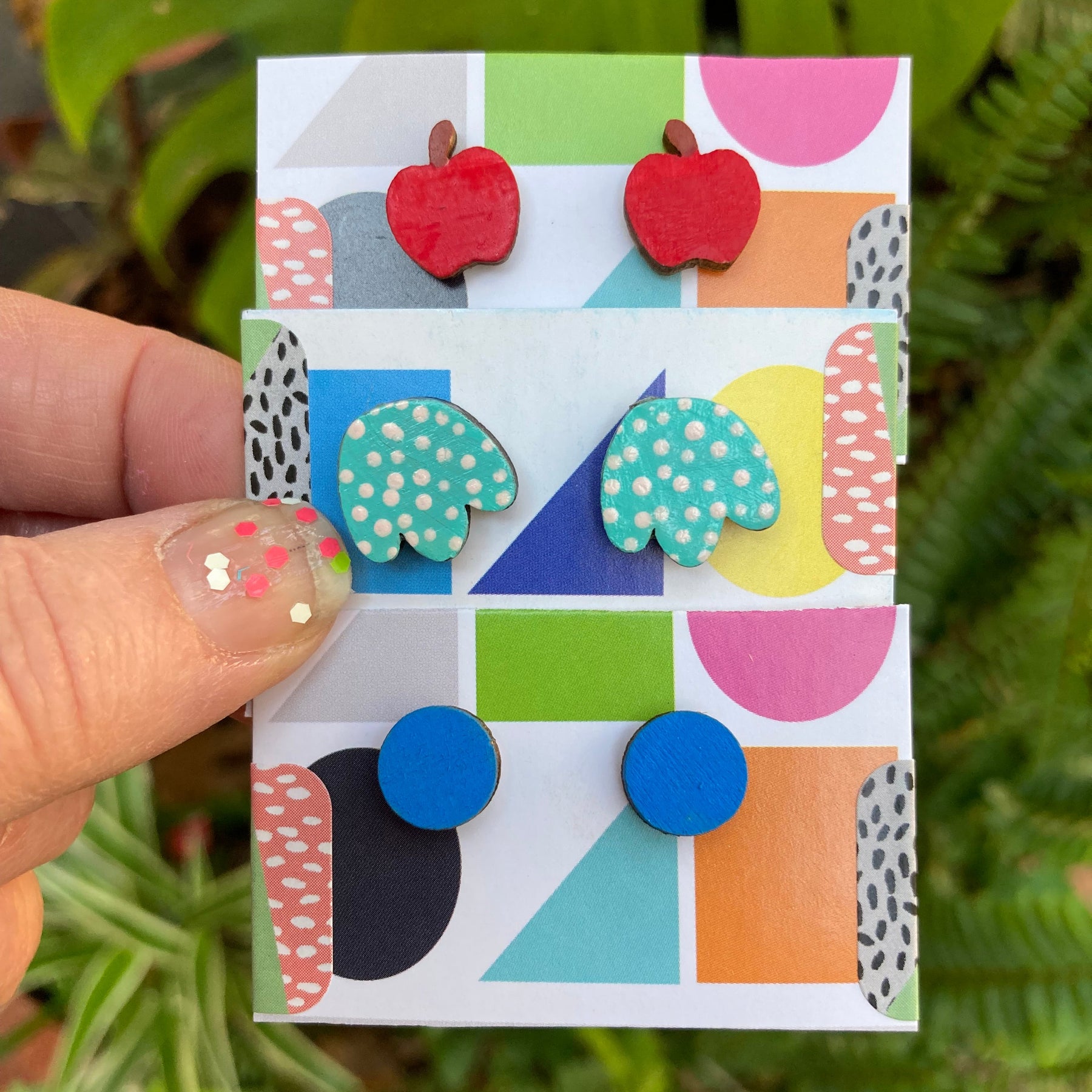 Hand painted Aqua spotty studs