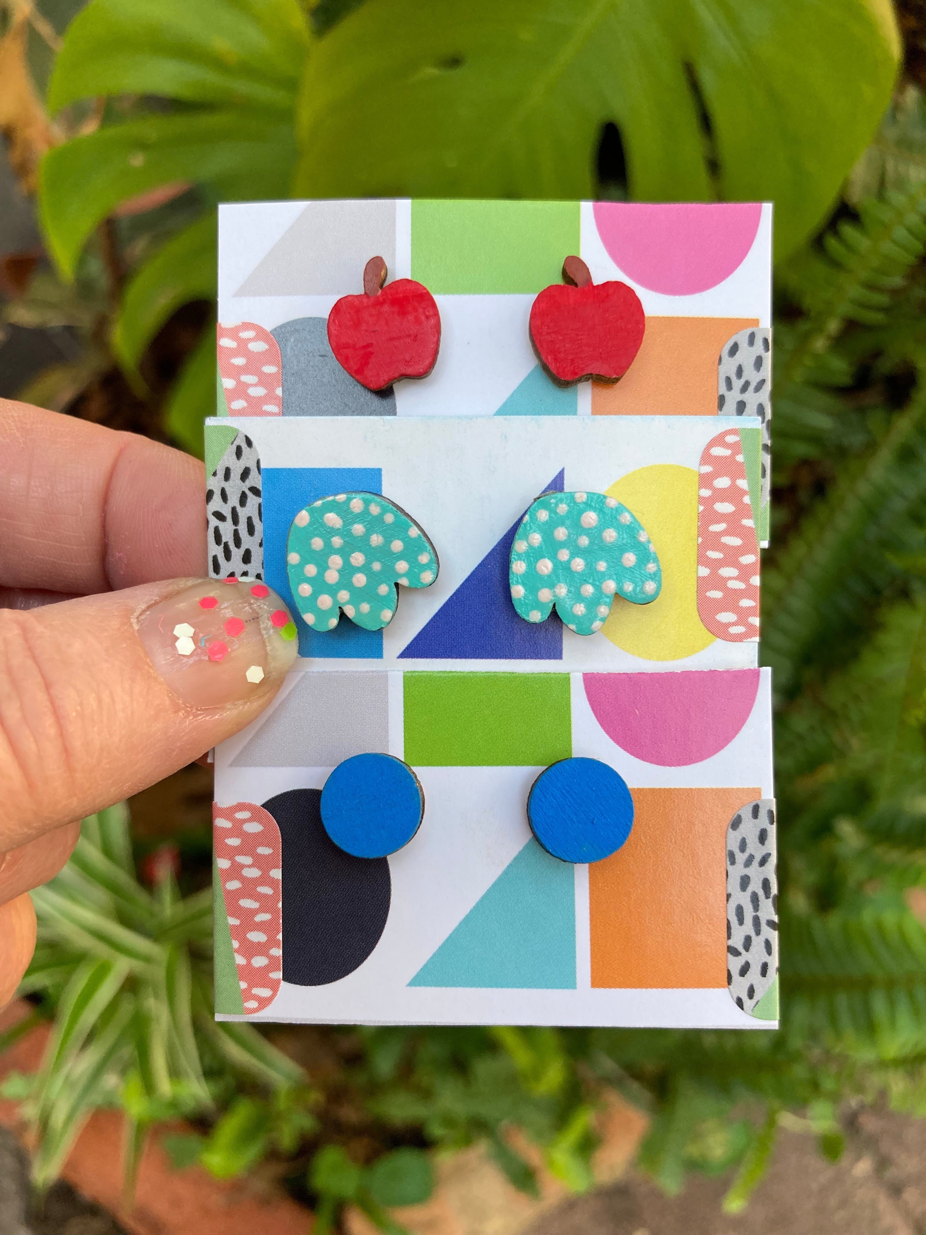 Hand painted Aqua spotty studs