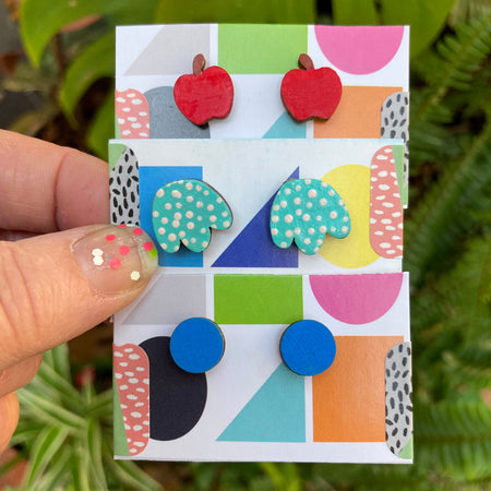 Hand painted Aqua spotty studs