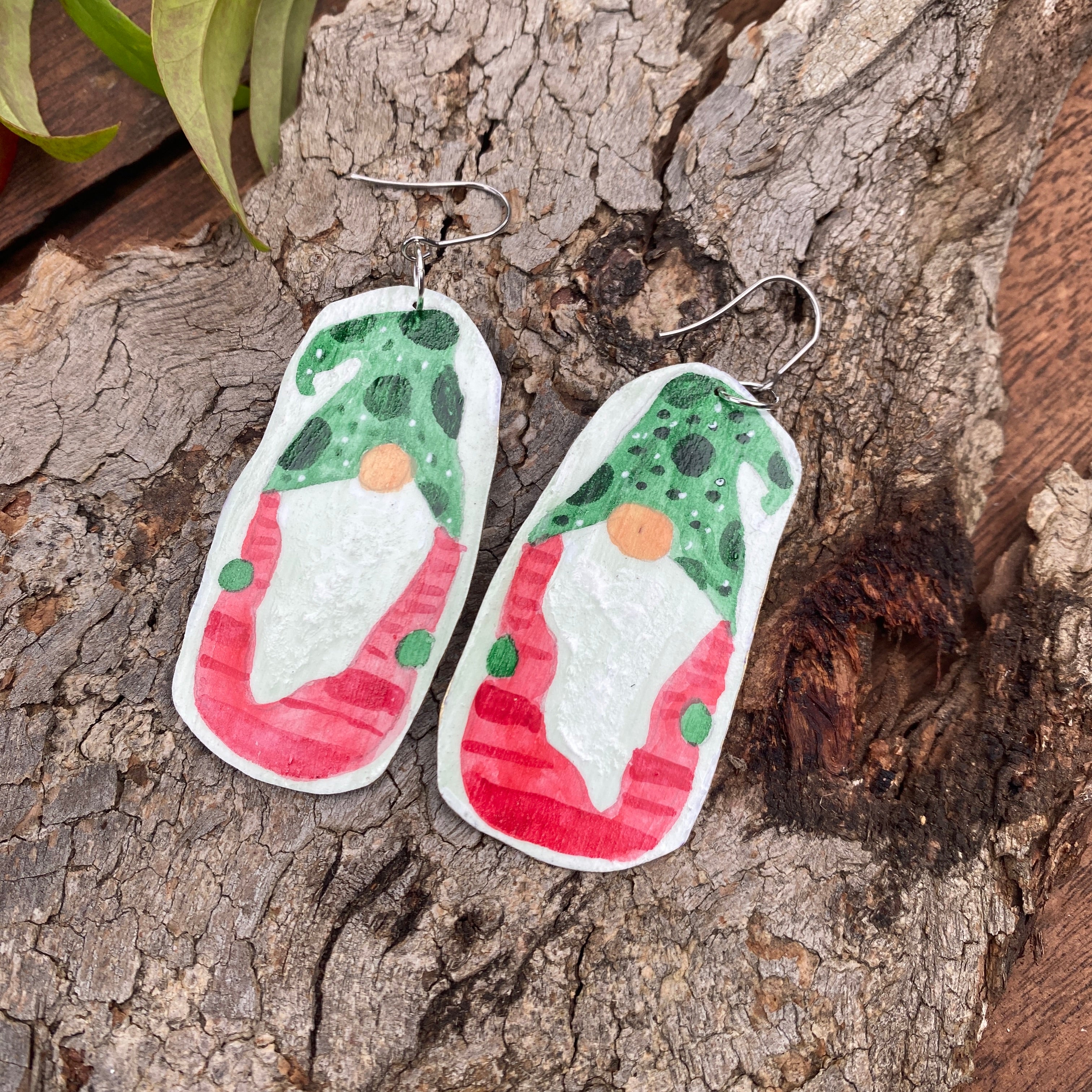 Christmas Gnome Earrings – Hand-painted Brass Jewellery
