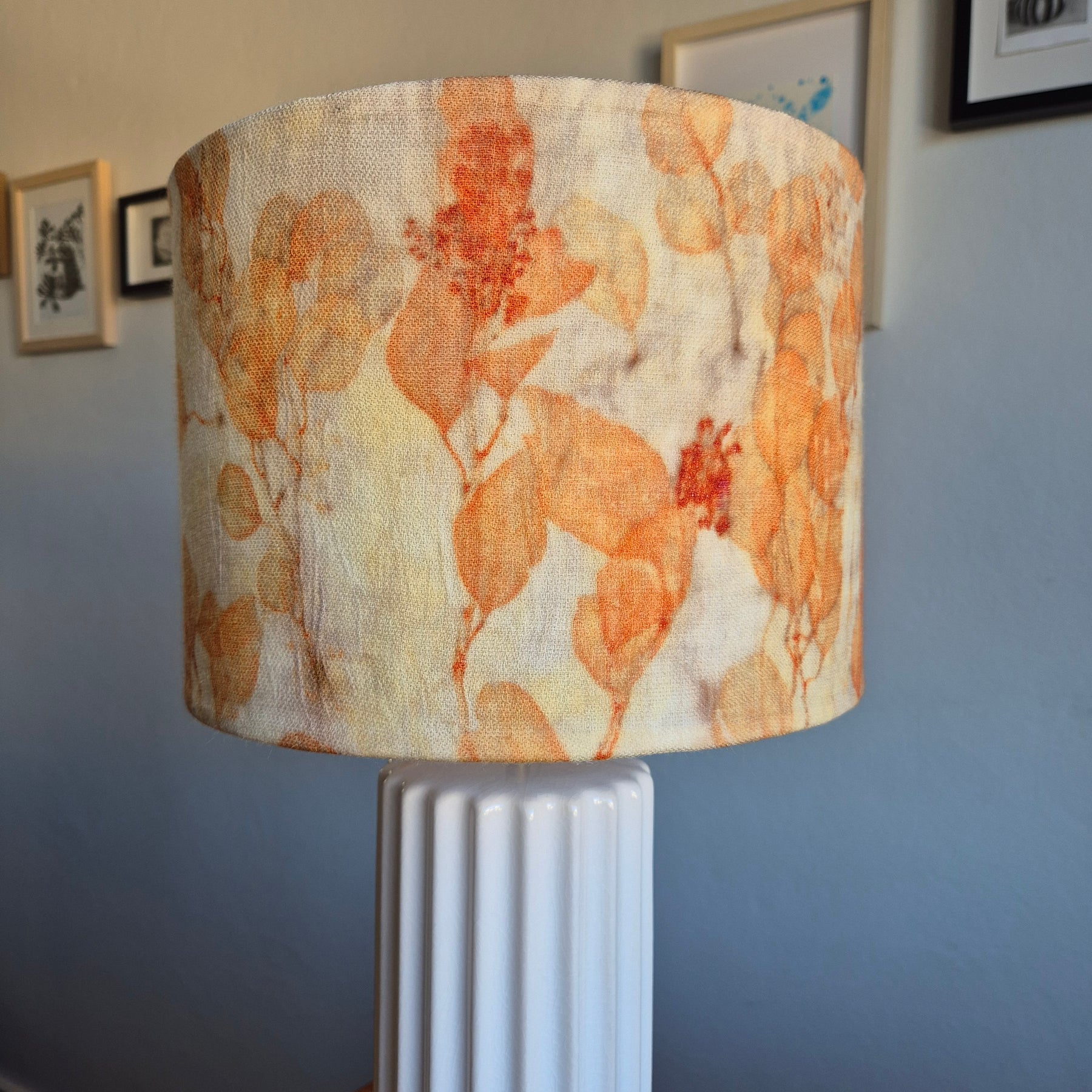 Lampshade large ecoprinted round eucalyptus