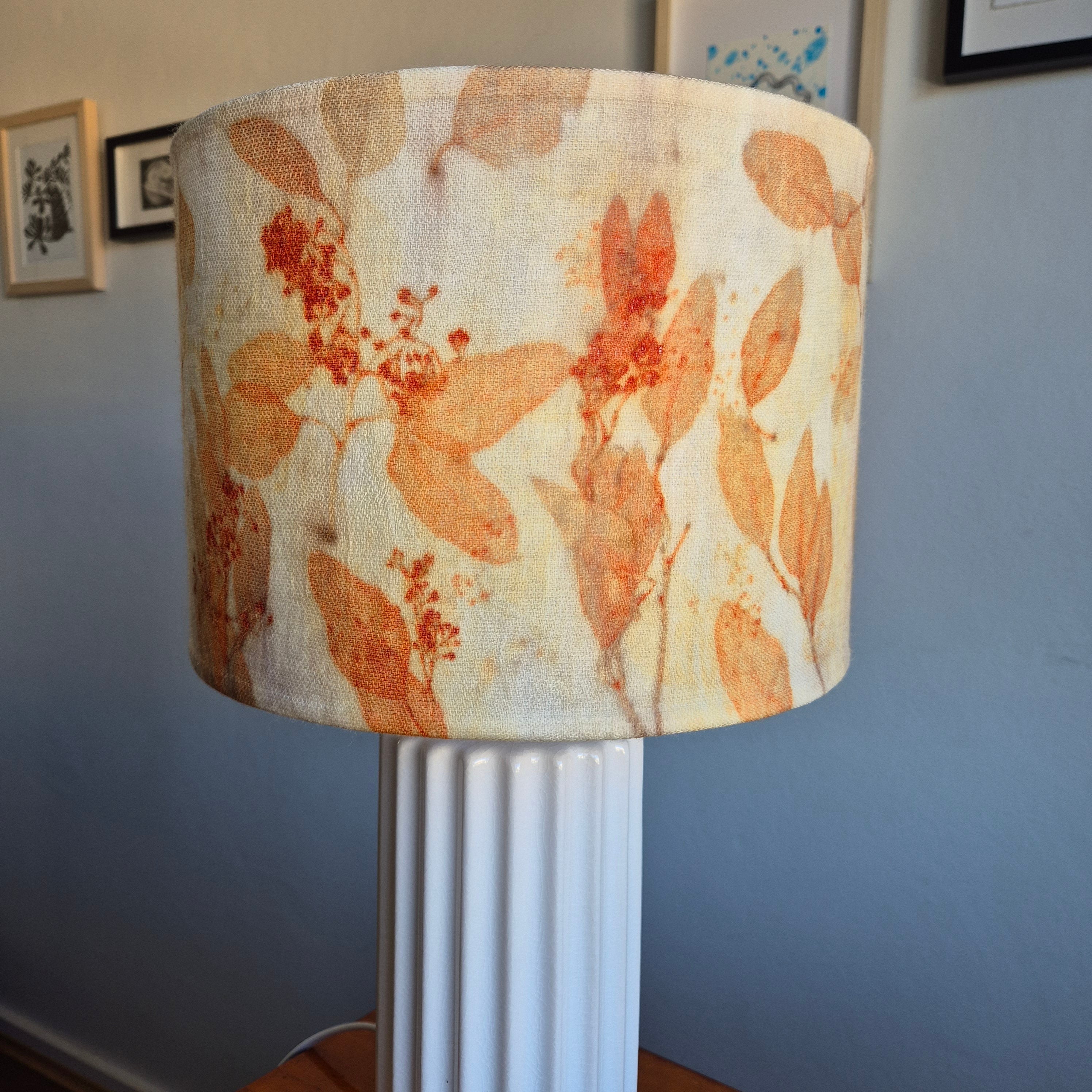Lampshade large ecoprinted round eucalyptus