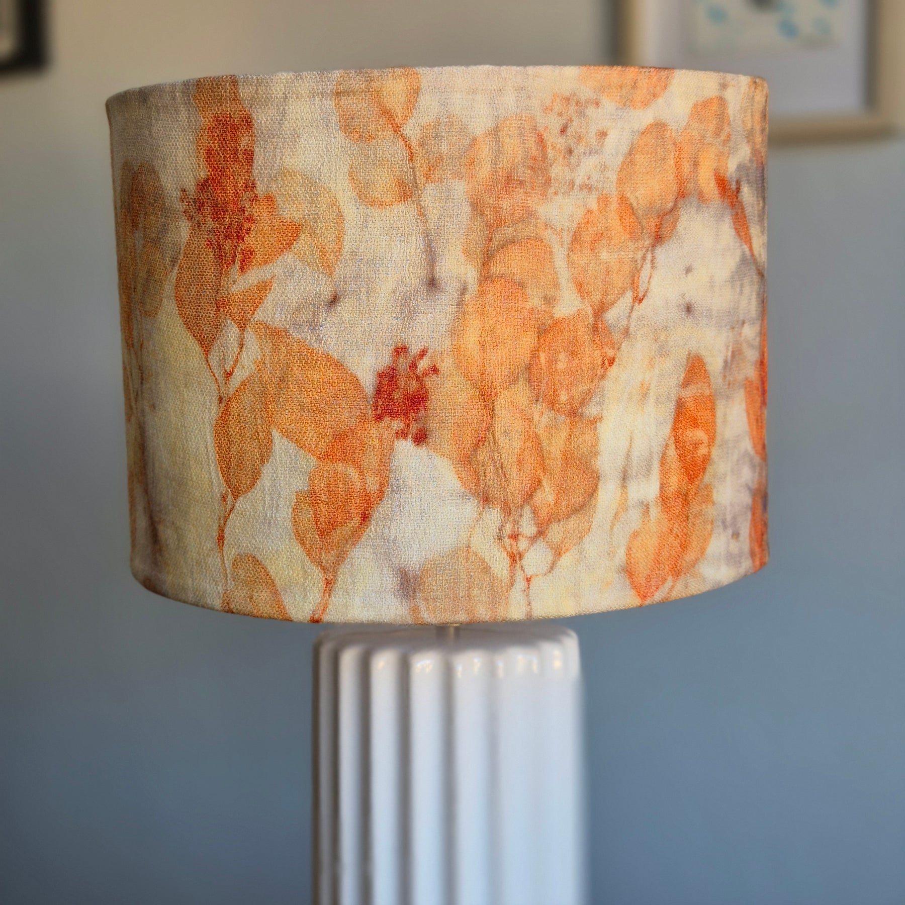 Lampshade large ecoprinted round eucalyptus