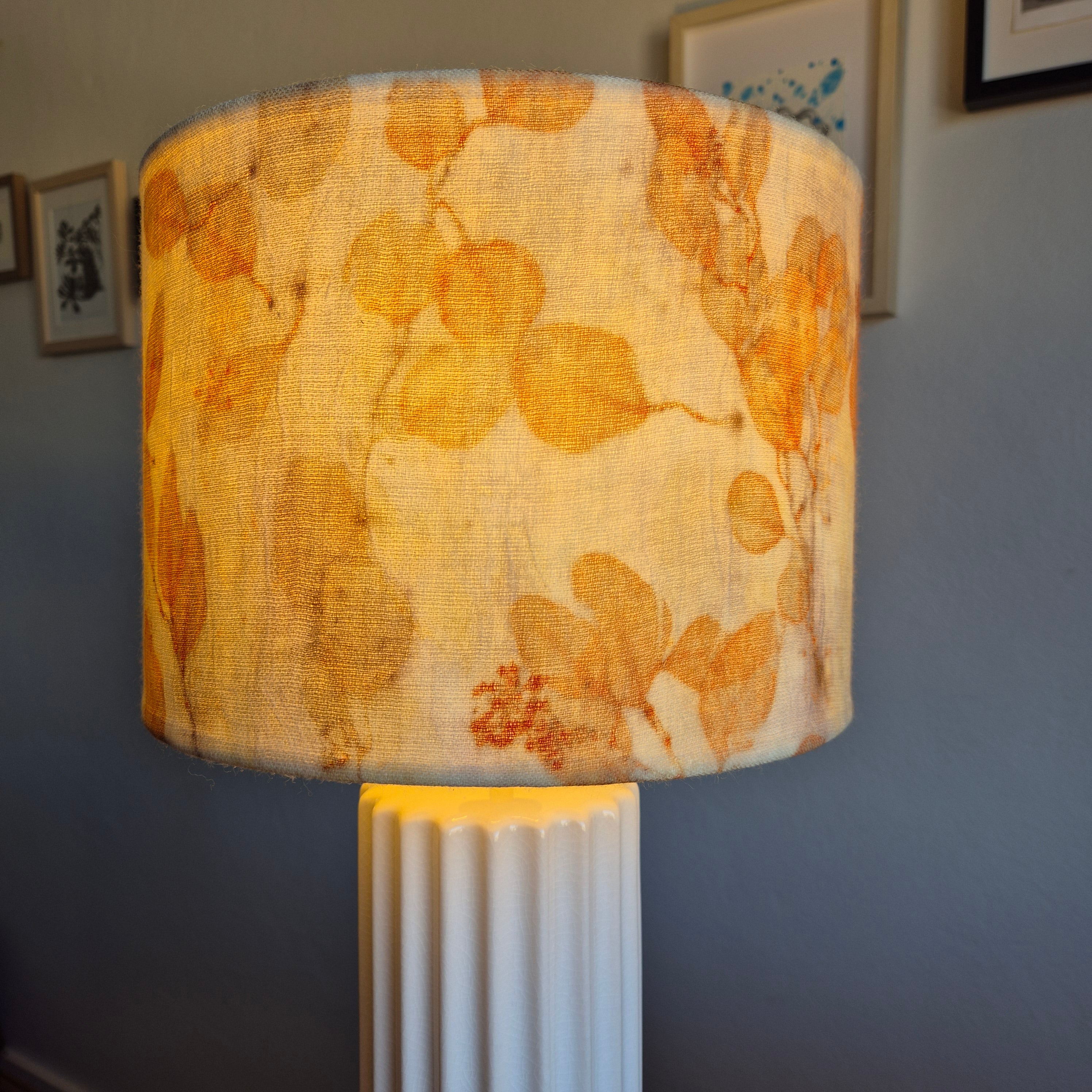 Lampshade large ecoprinted round eucalyptus