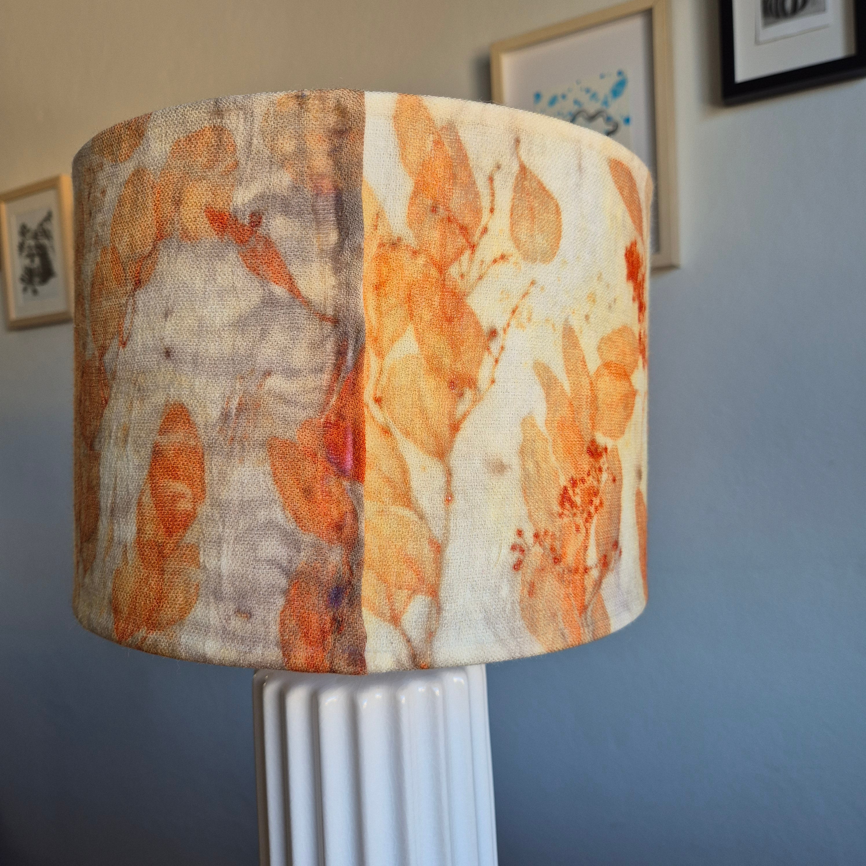 Lampshade large ecoprinted round eucalyptus