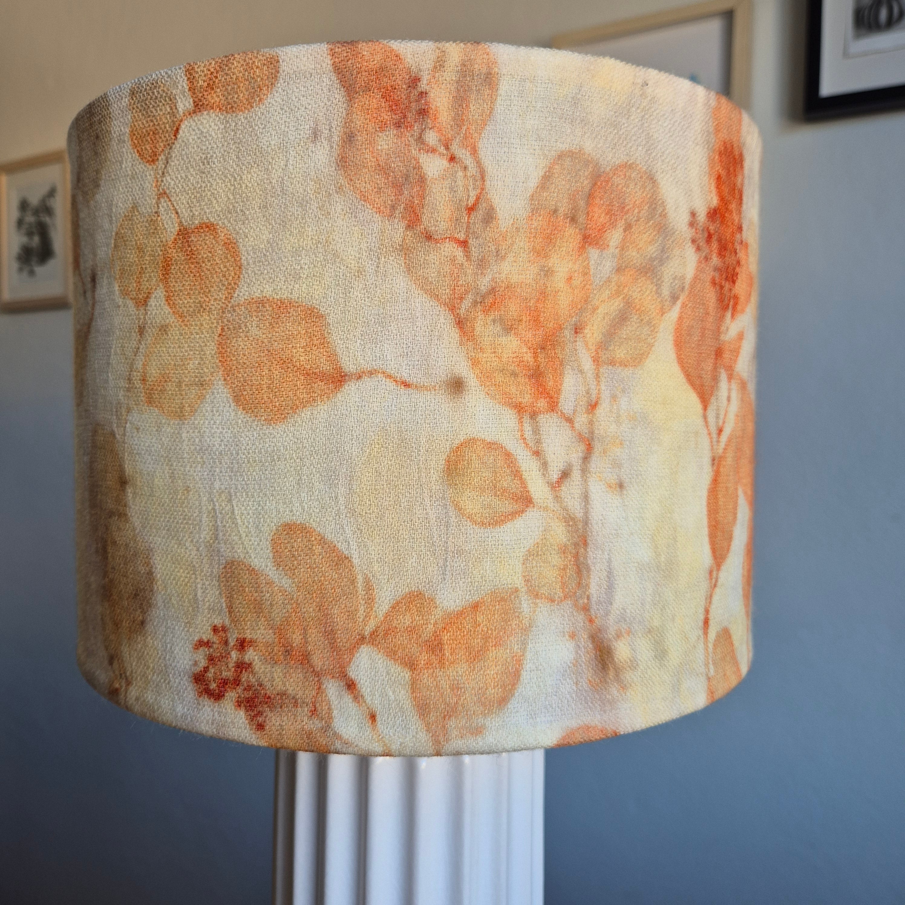 Lampshade large ecoprinted round eucalyptus
