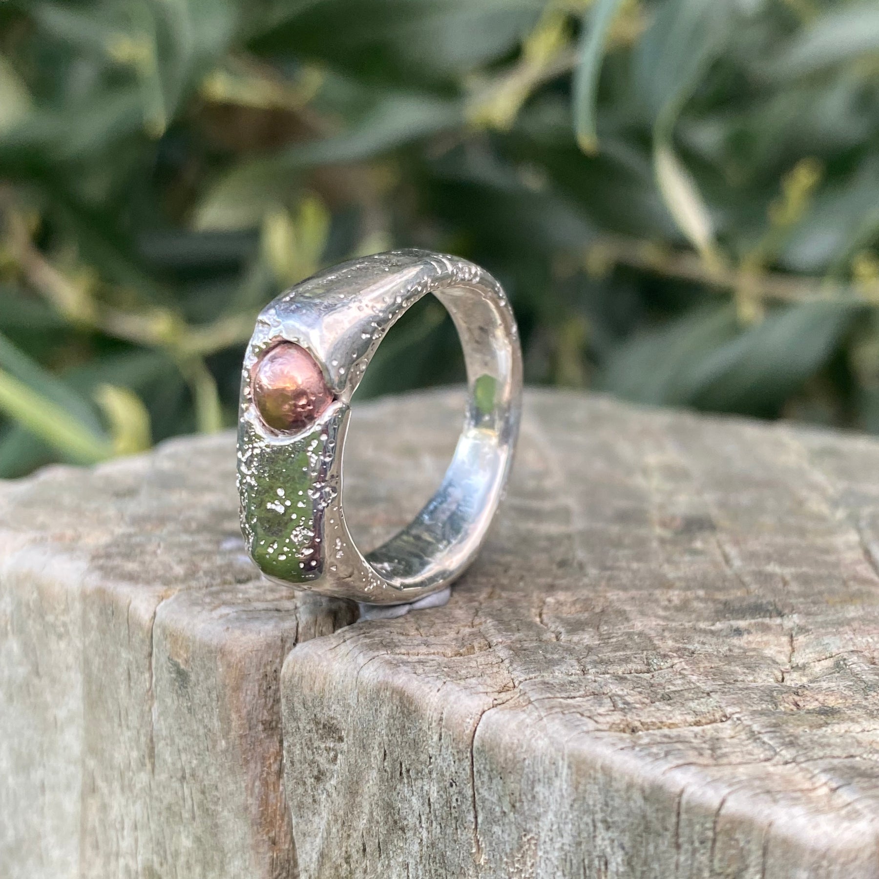 Copper Rockpool Signet Ring – Size S1/2Sterling Silver and Copper