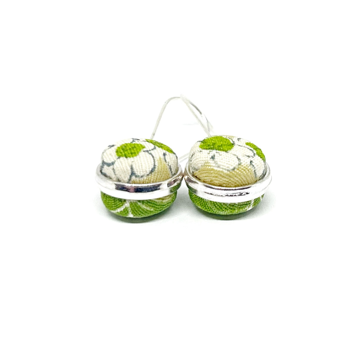 Double Sided Fabric Button Earrings - Green Ume Leaf