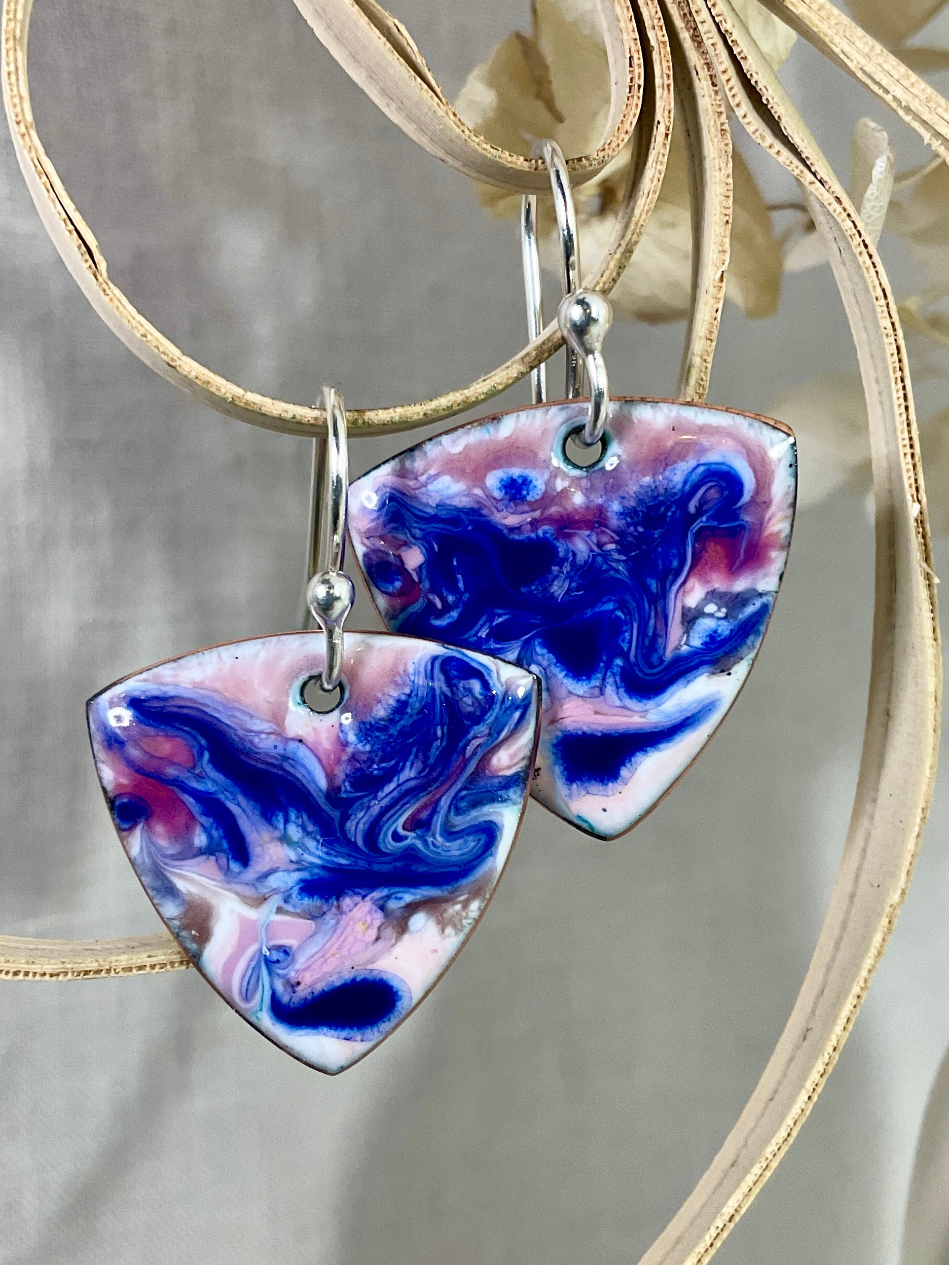Abstract swirl. Enamel earrings. Handmade