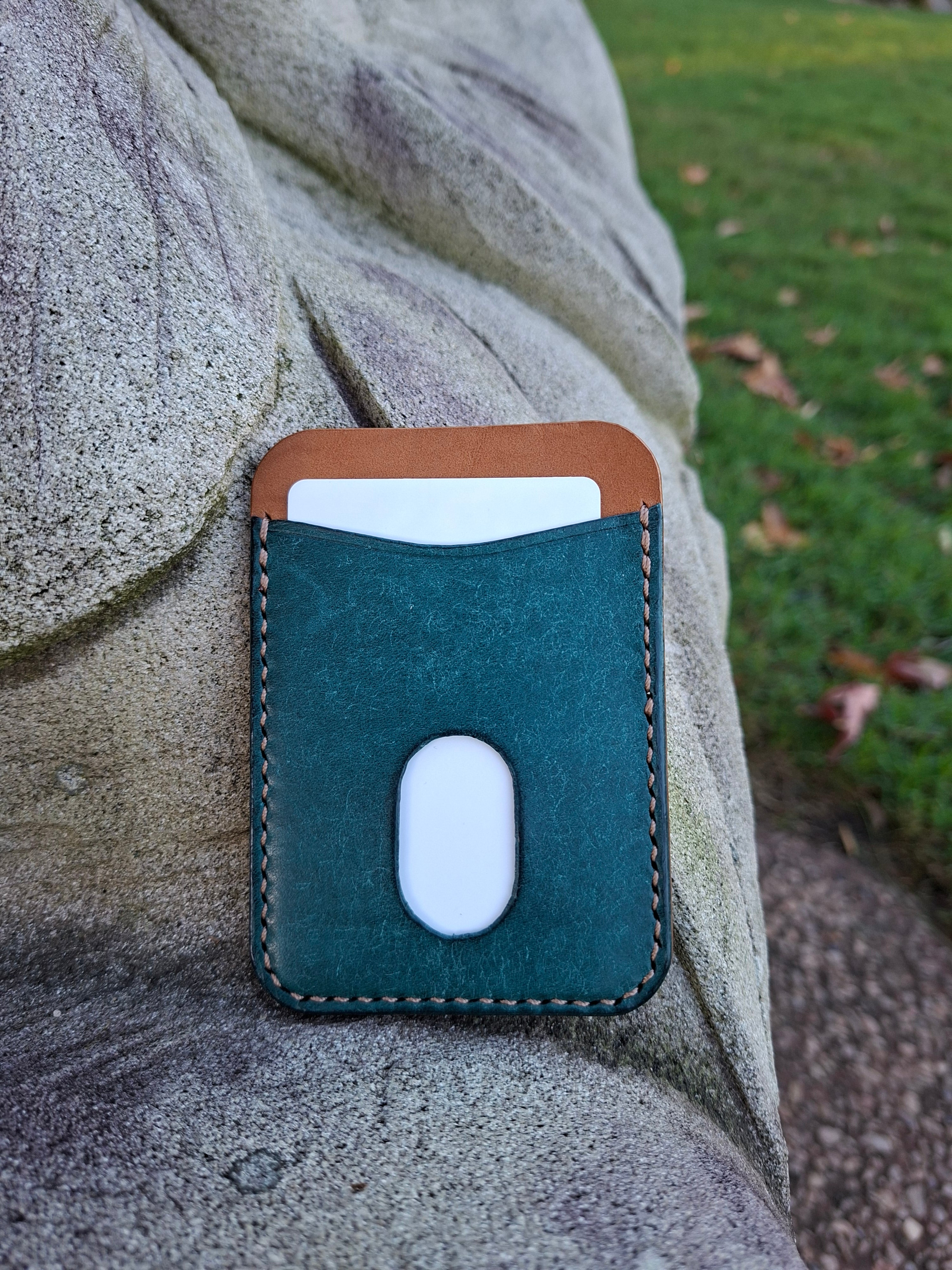 Three-Pocket Cardholder - Turquoise/Biscuit with Light BrownThread