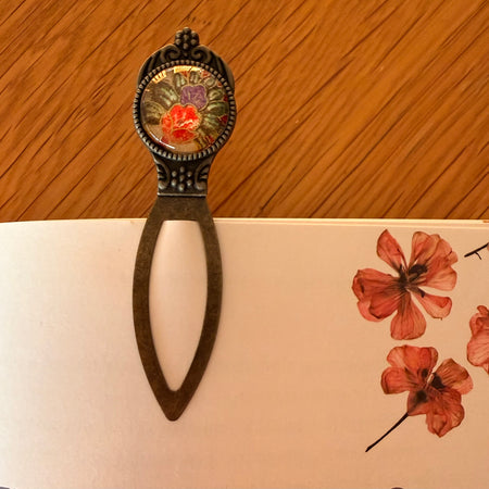 Antique Bronze Plated Flower WASHI Cabochon Bookmark