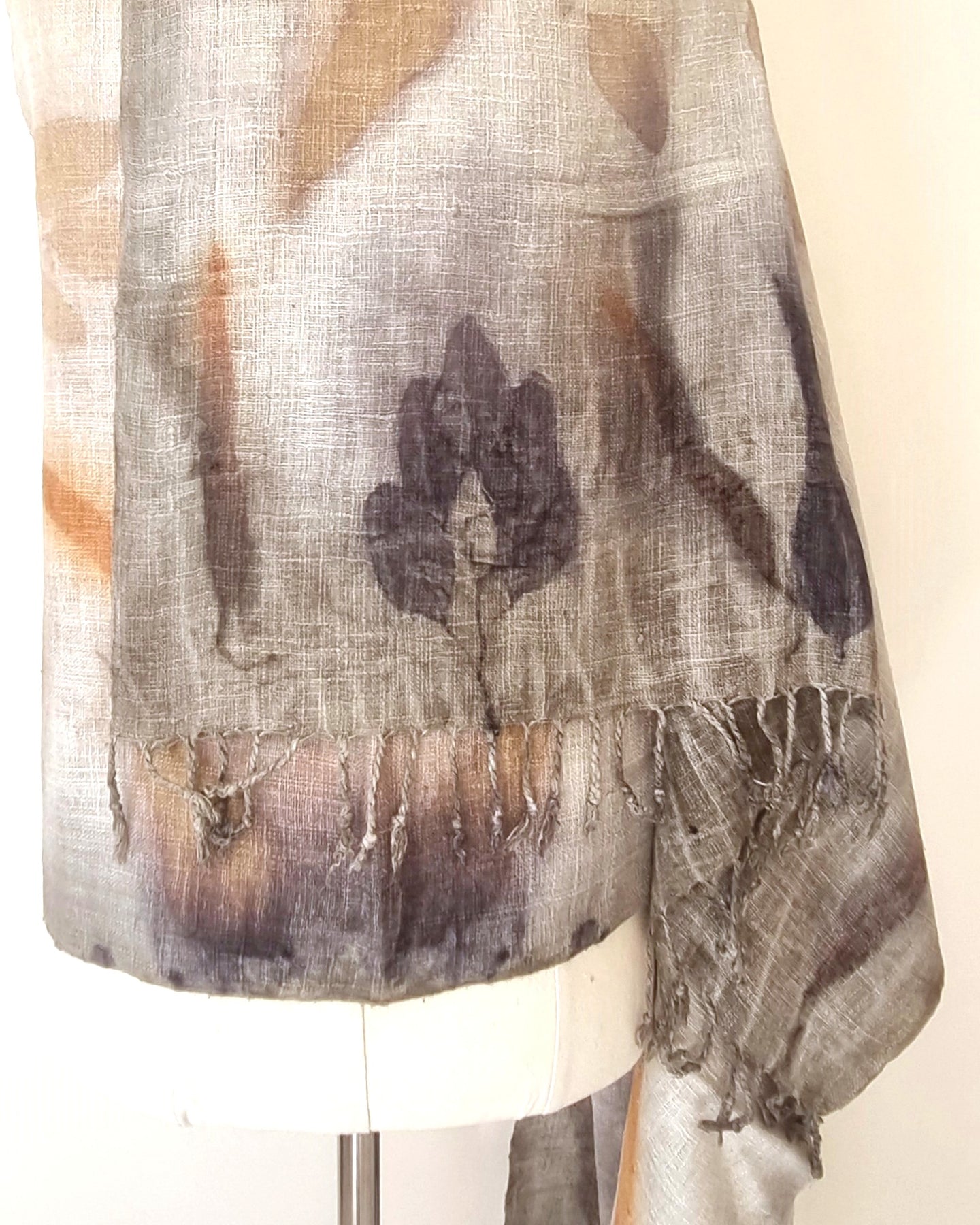 Pure Handloomed Eri (Peace) Silk - Extra Large Botanical Print Shawl - The Shanti