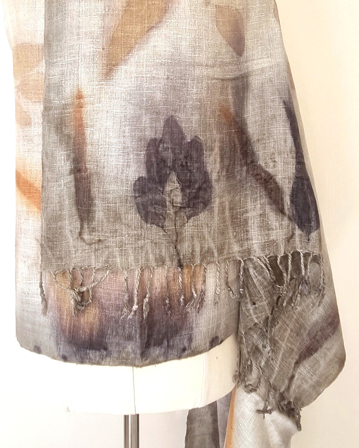 Pure Handloomed Eri (Peace) Silk - Extra Large Botanical Print Shawl - The Shanti