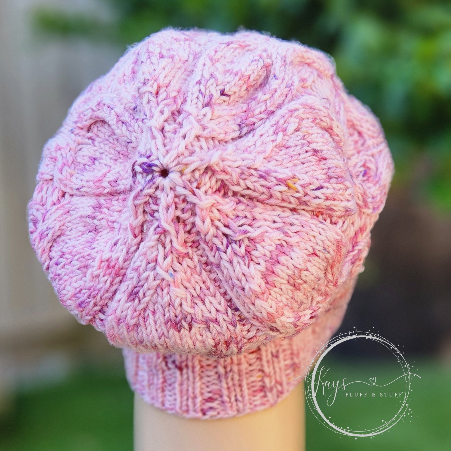 Handknit Pink Beanie with removable pompom