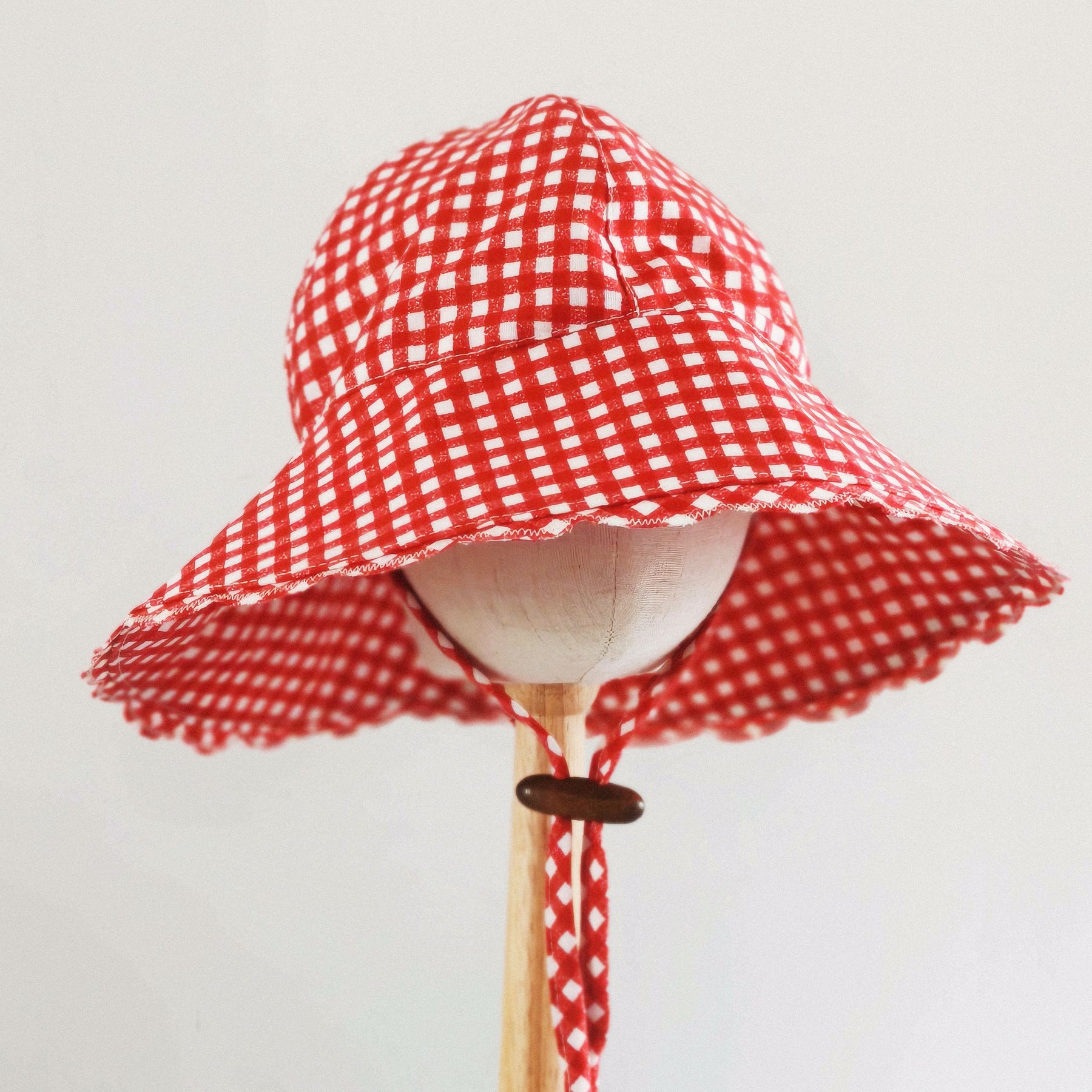 Kids Wide Brim Cotton Summer Sun Hat, Red Gingham Kids Hat