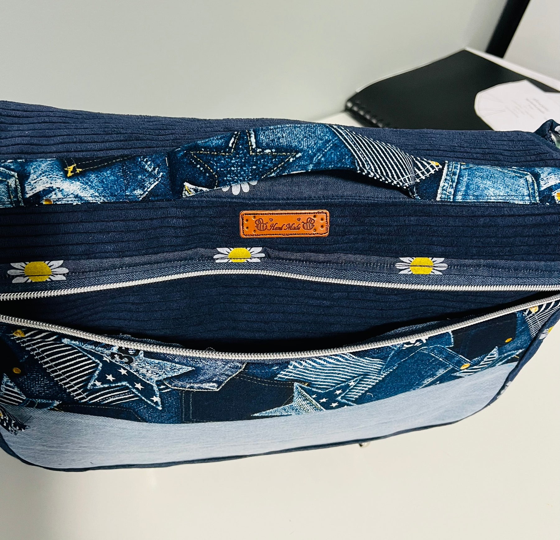 Upcycled Denim Messenger/Computer Bag