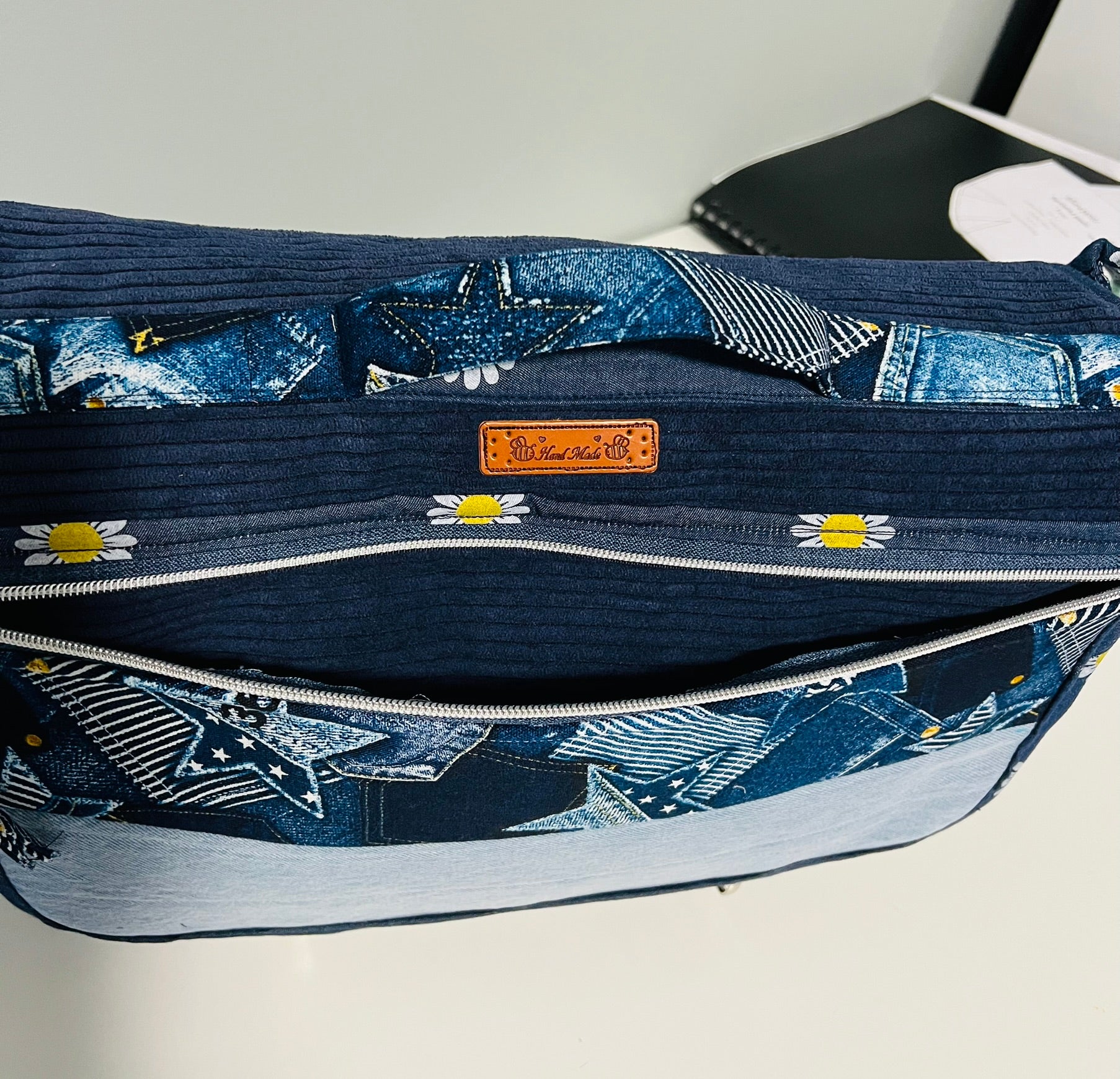 Upcycled Denim Messenger/Computer Bag