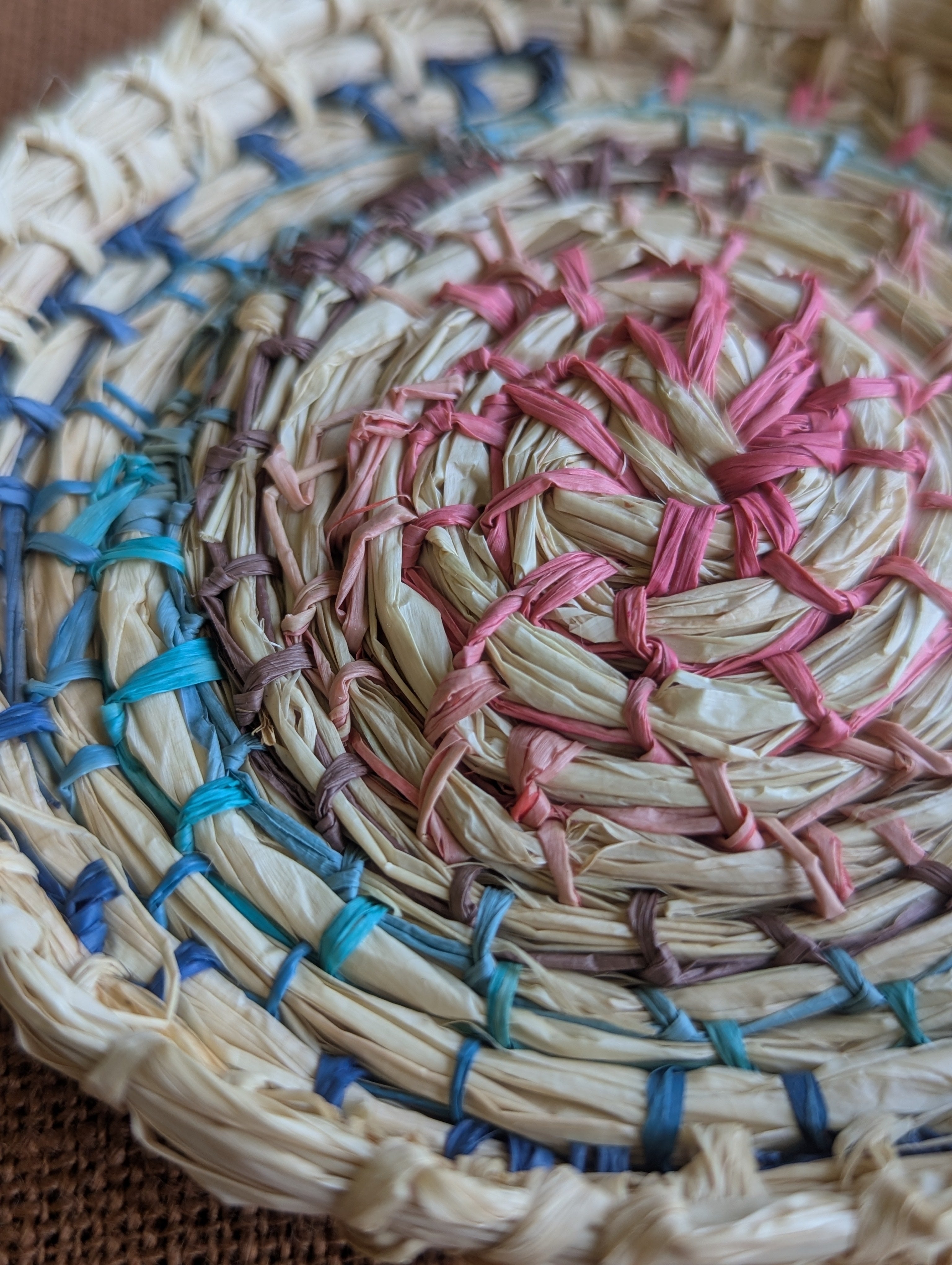 Small Coiled Basket | Organizer Small items Storage | Multicolour & Natural Raffia
