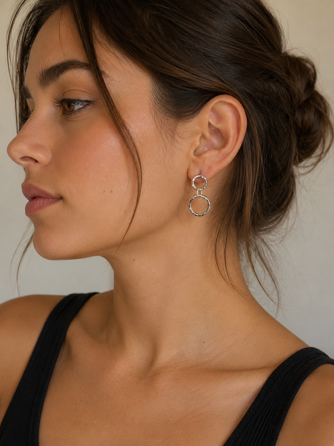 Handcrafted Sterling Silver Double-Circle Stud Earrings