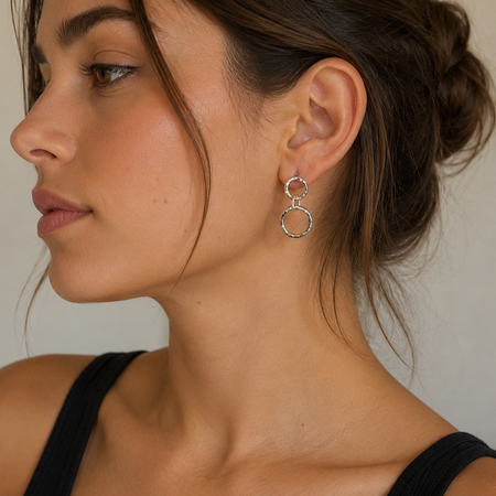 Handcrafted Sterling Silver Double-Circle Stud Earrings