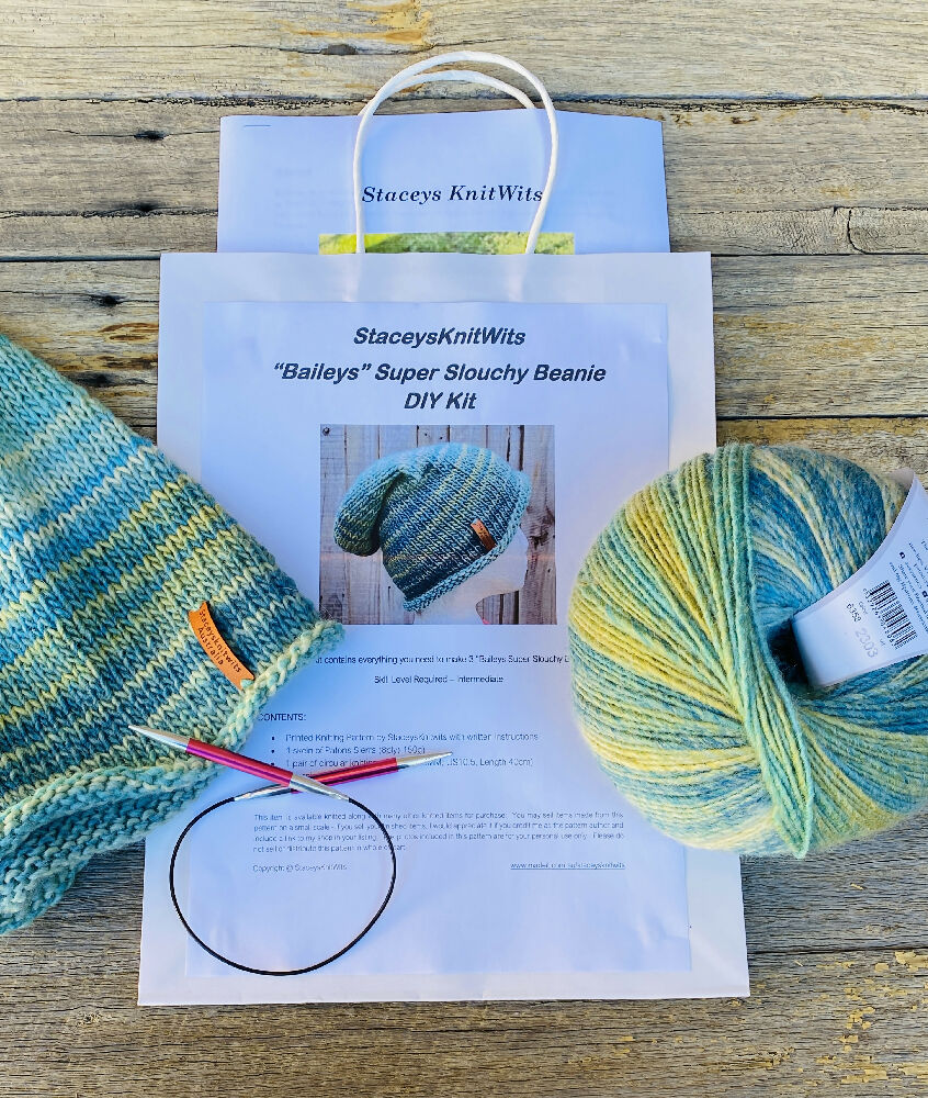 Slouchy Beanie Knitting Kit, Knit 3 Beanies DIY Kit