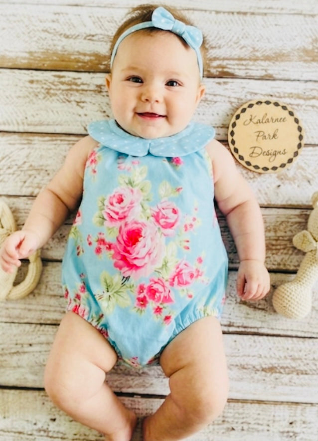 Baby Girl Darling Playsuit Floral Roses Jade Size 0