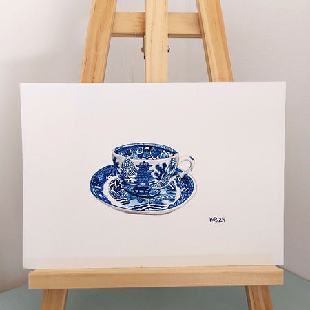 Blue Willow Cup and Saucer Original Painting