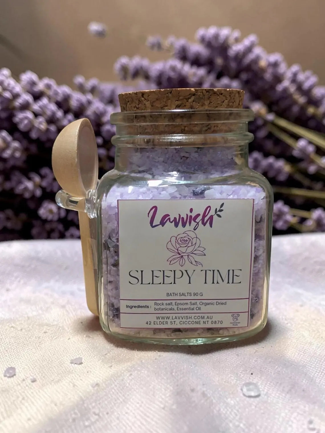 Lavvish Aromatherapy Bath Salts • All-Natural Rose Petal & Lavender Bath Soak • Sleepy Time Epsom Salt Spa • Luxury Self Care Gift with Wood