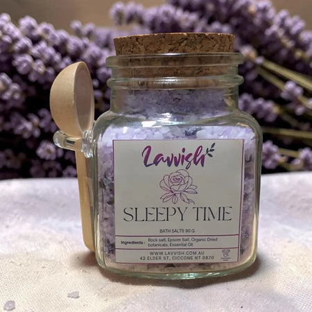 Lavvish Aromatherapy Bath Salts • All-Natural Rose Petal & Lavender Bath Soak • Sleepy Time Epsom Salt Spa • Luxury Self Care Gift with Wood