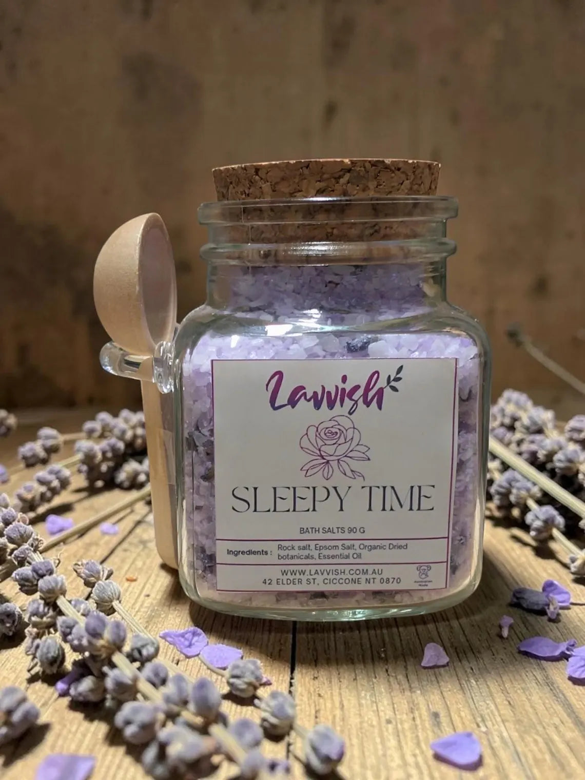 Lavvish Aromatherapy Bath Salts • All-Natural Rose Petal & Lavender Bath Soak • Sleepy Time Epsom Salt Spa • Luxury Self Care Gift with Wood