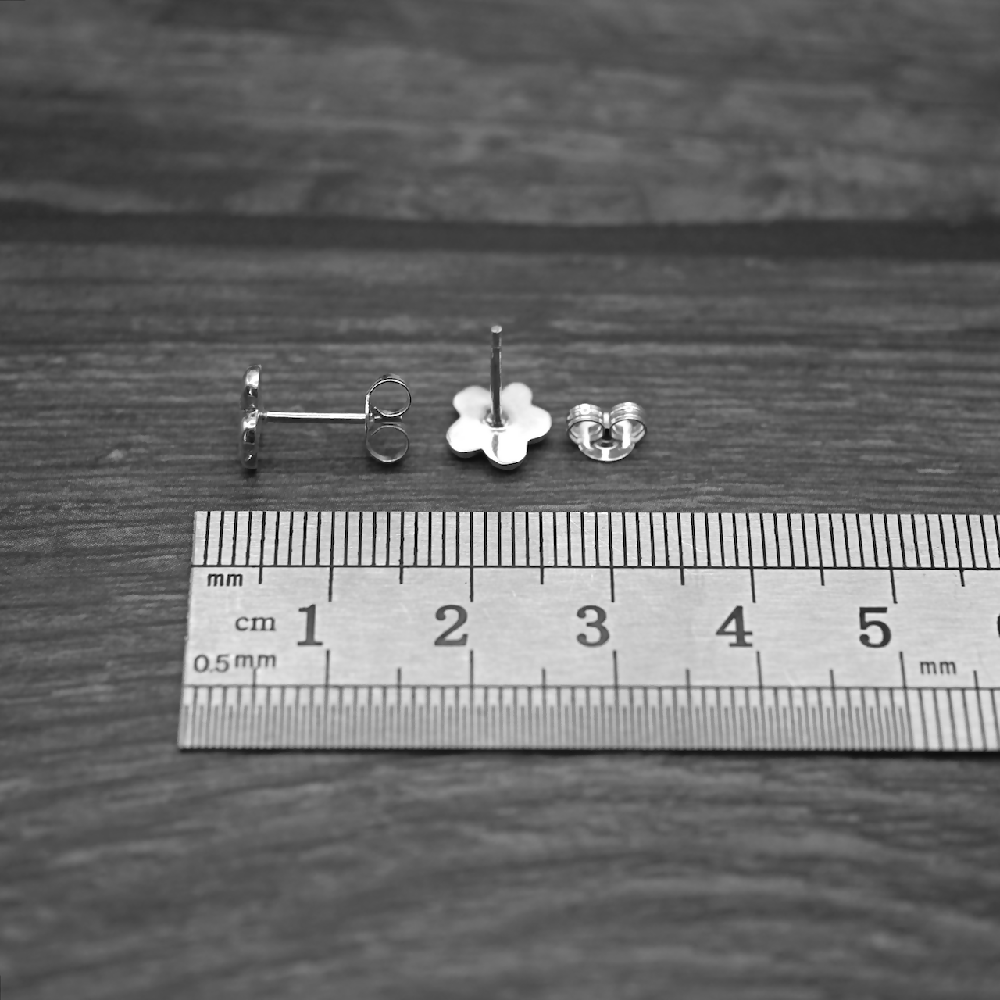 flower studs sterling silver ruler cms sml