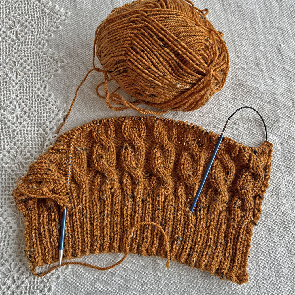 Kid's Beanie:  Handmade, cabled, tan flecked wool. Gorgeous.