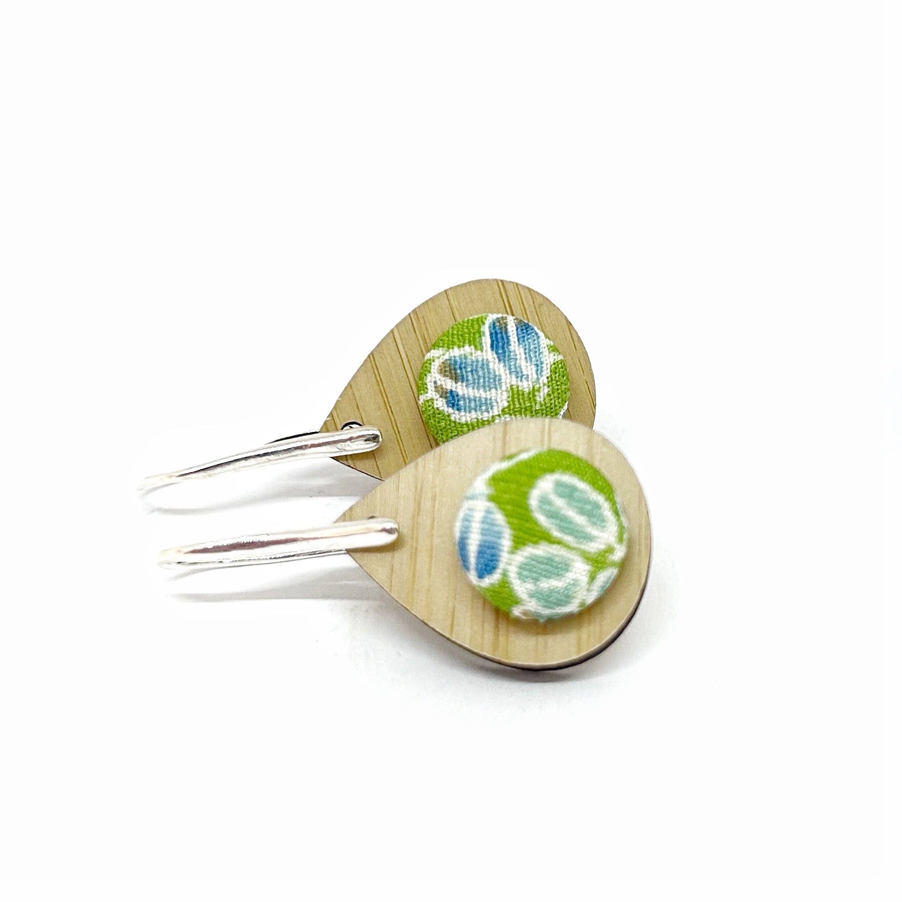 Kimono Tear Drop Bamboo Earrings - Green Pods