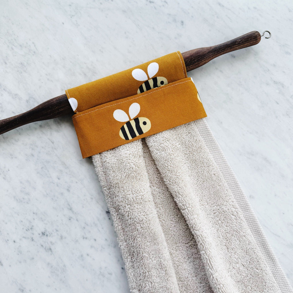 Bees no button, hanging kitchen hand towel.