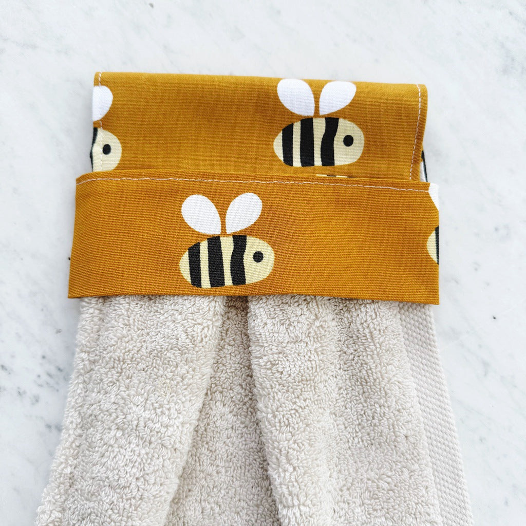 Bees no button, hanging kitchen hand towel.