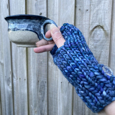 Hand Knitted Handwarmers, blue gloves