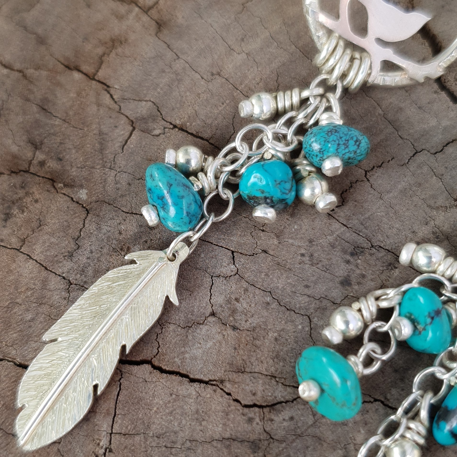 Free as a bird silver earrings with turquoise beads