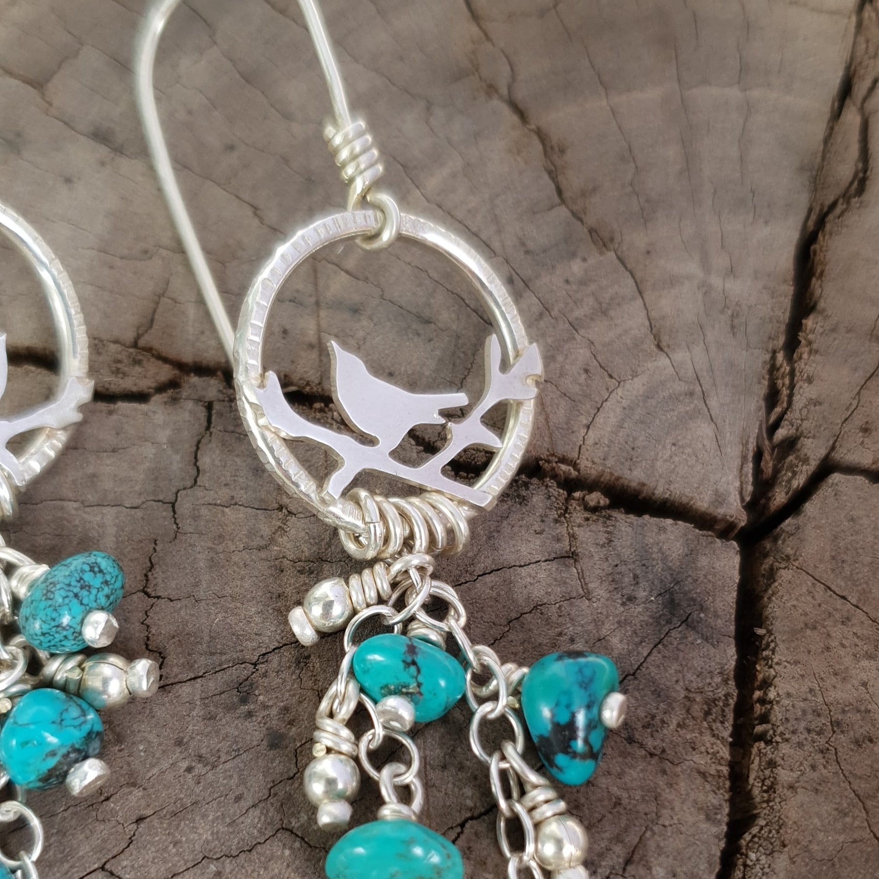 Free as a bird silver earrings with turquoise beads