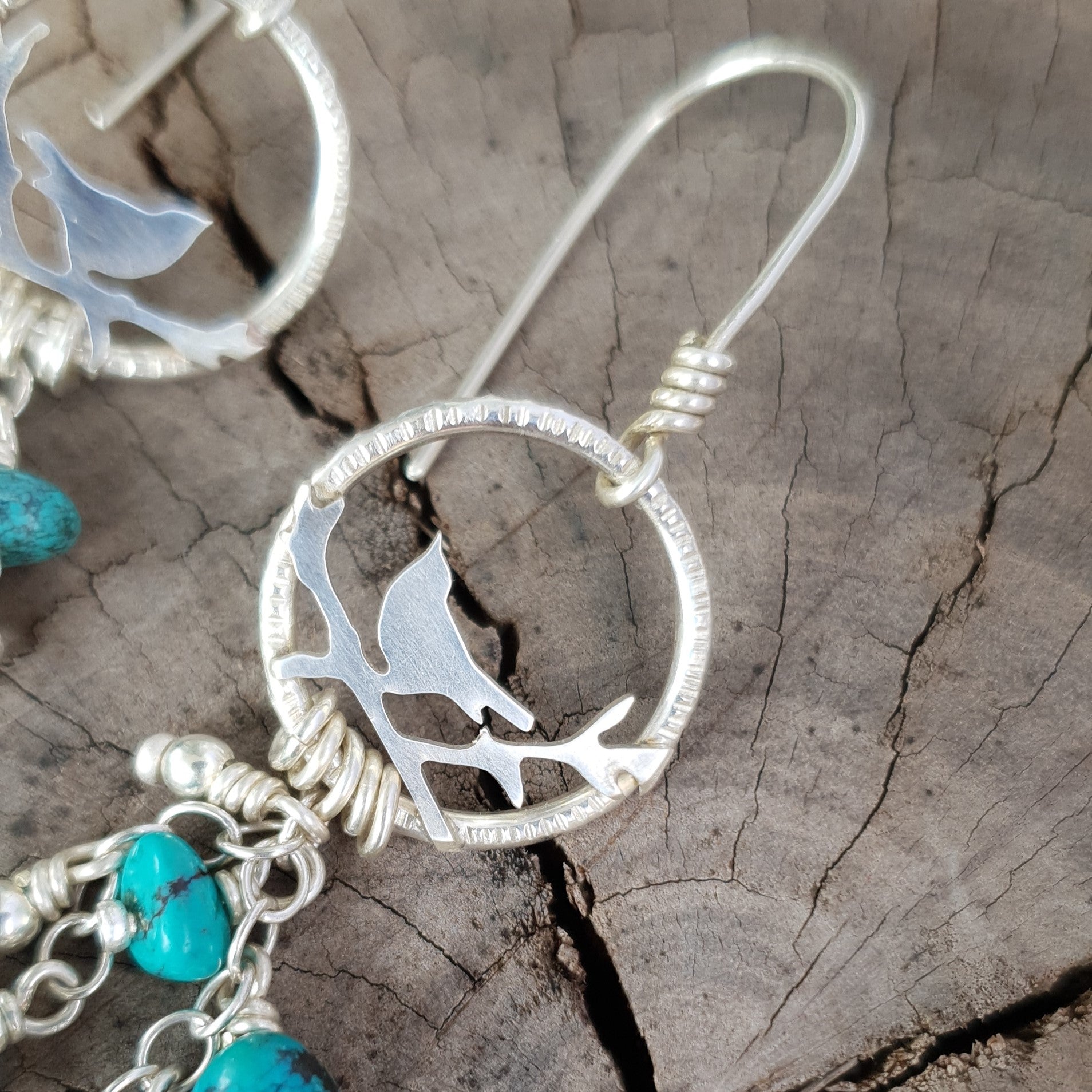 Free as a bird silver earrings with turquoise beads
