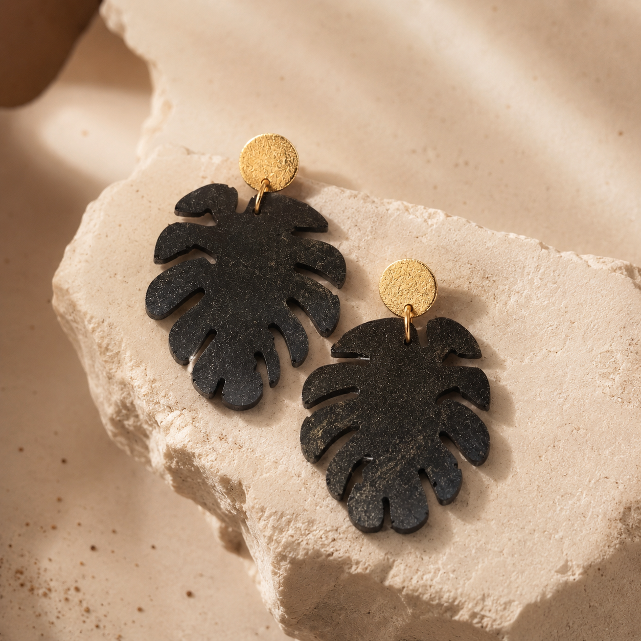 Nerea recycled coffee Monstera leaf earrings | Atelier Cayelle