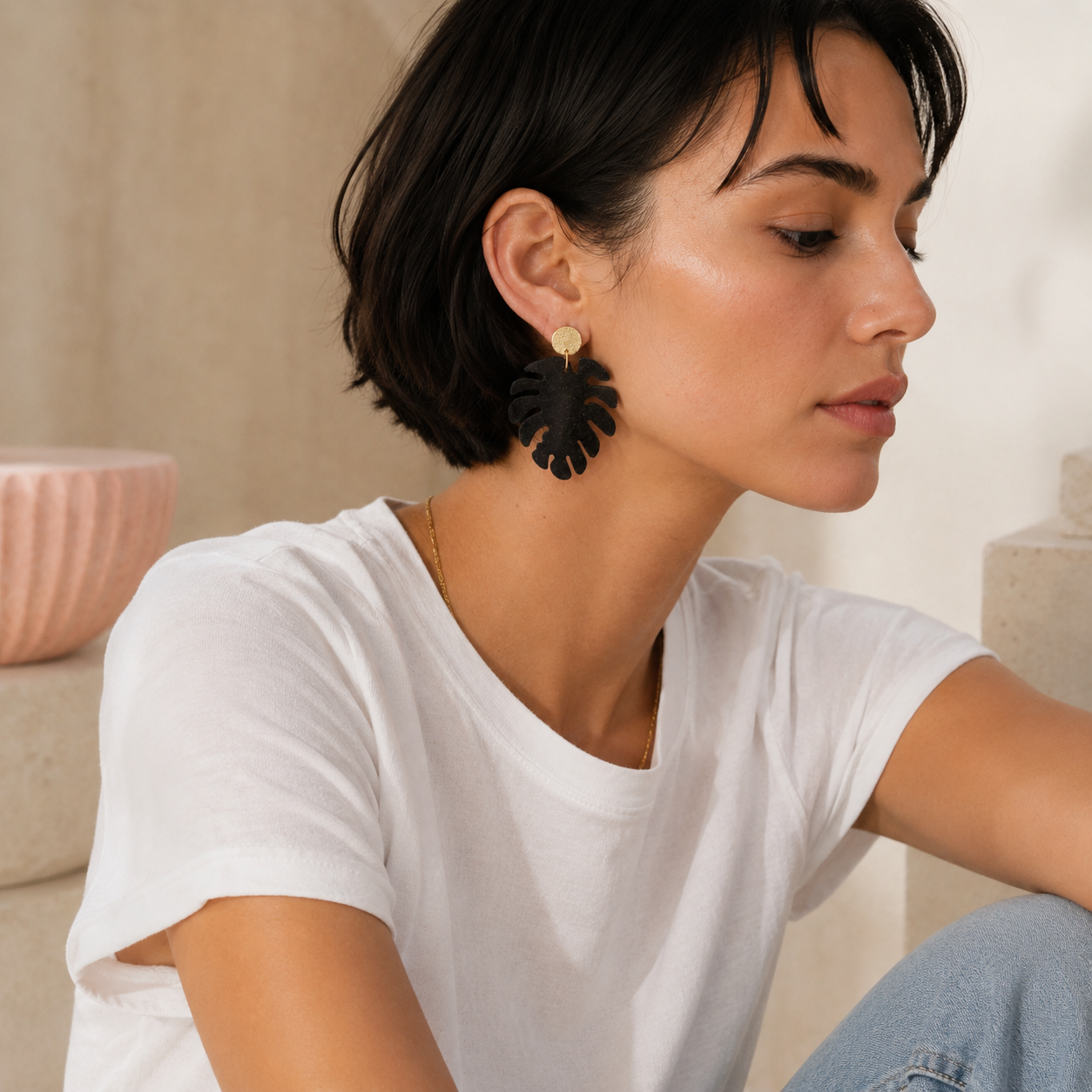 Nerea recycled coffee Monstera leaf earrings | Atelier Cayelle