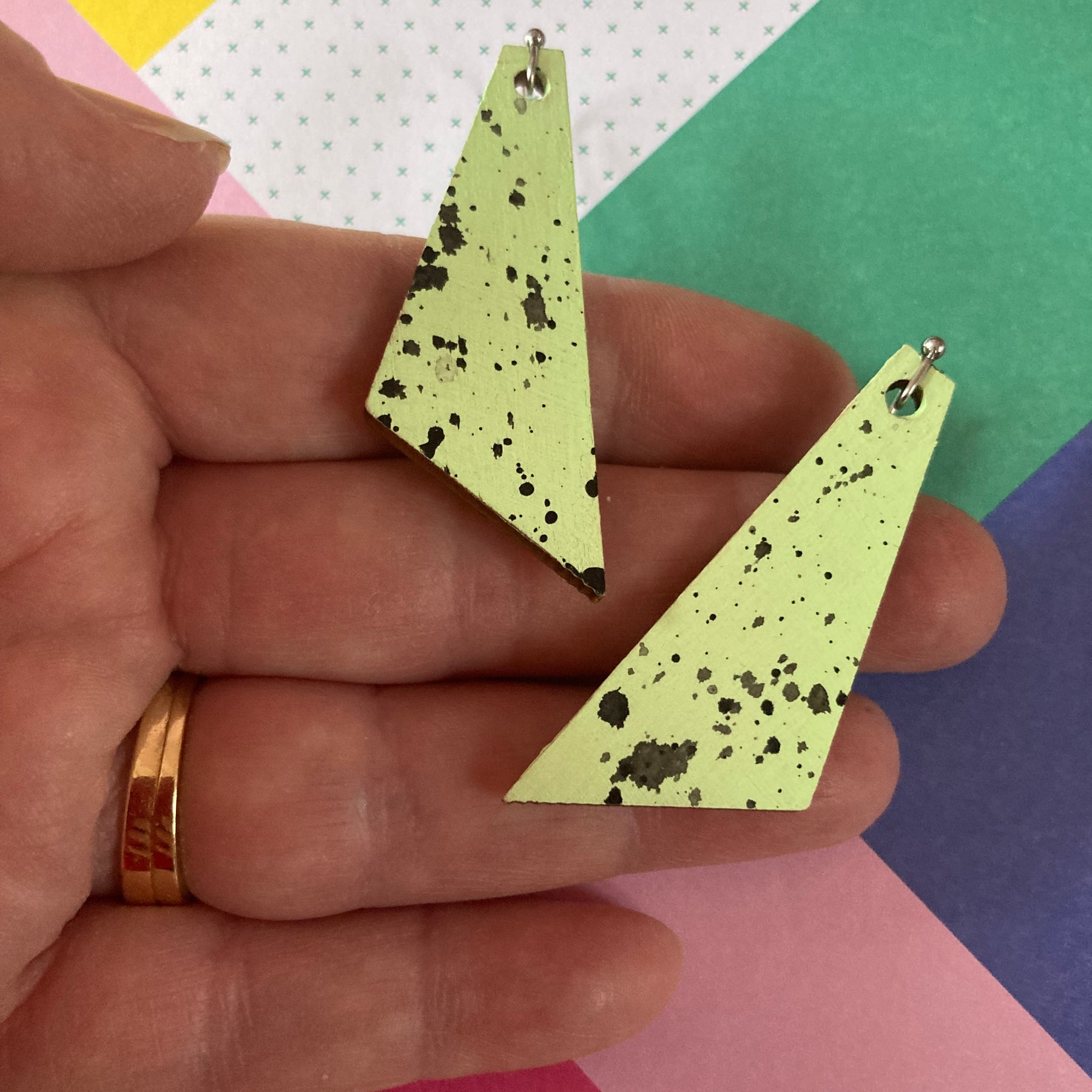 Mint green Handpainted splatter earrings